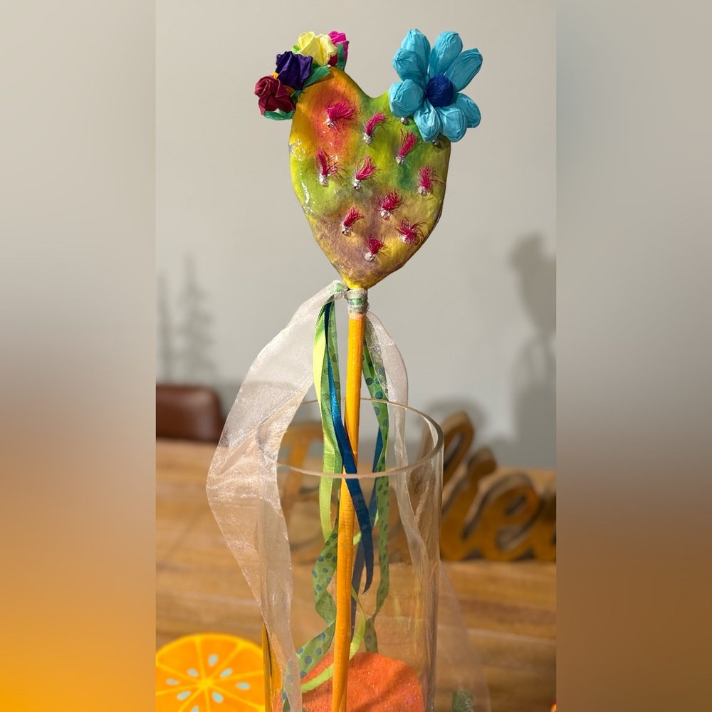 Consuela Bags Prickly Cactus Heart Shaker Colorful Art on Papel Mache